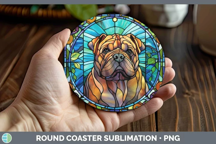 Stained Glass Dog Shar Pei Round Coaster Sublimation Coaster