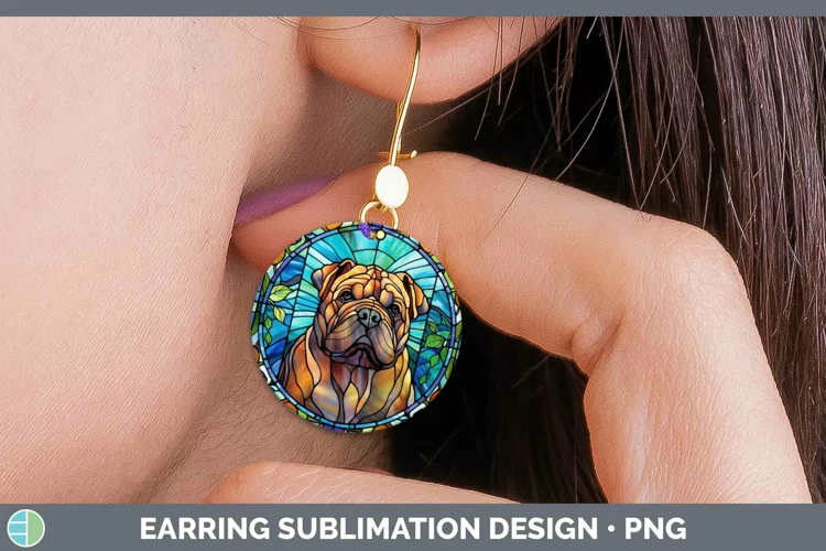 Stained Glass Dog Shar Pei Round Earrings Sublimation Earrin