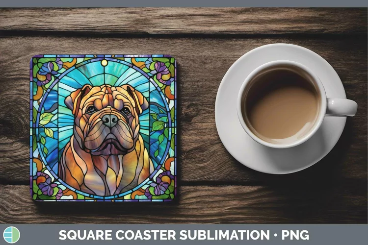 Stained Glass Dog Shar Pei Square Coaster Sublimation Coaste