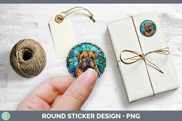 Stained Glass Dog Shar Pei Stickers | Round Labels Designs