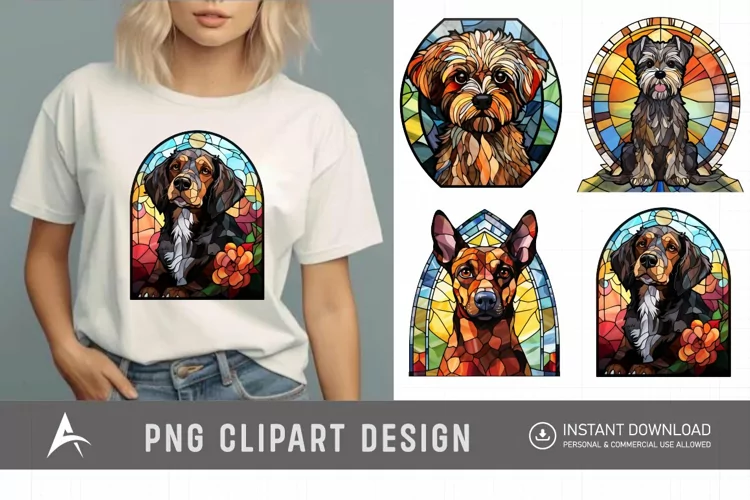 Watercolor Stained Glass Dog Clipart