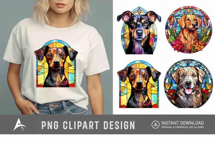 Watercolor Stained Glass Dog Clipart