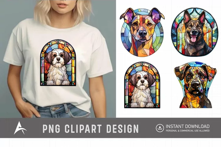 Watercolor Stained Glass Dog Clipart