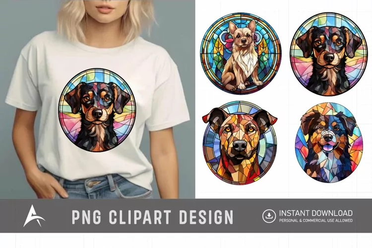 Watercolor Stained Glass Dog Clipart