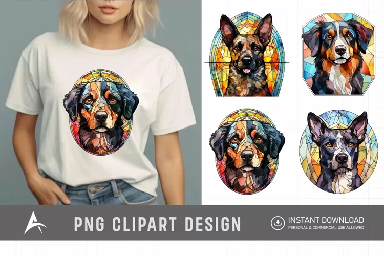 Watercolor Stained Glass Dog Clipart