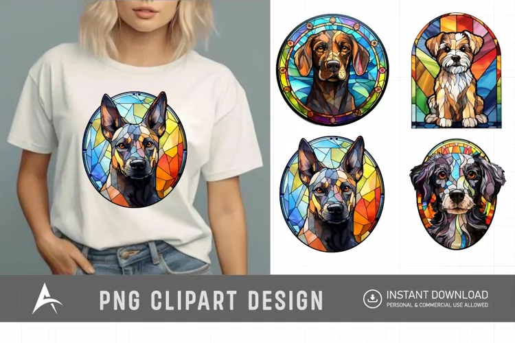 Watercolor Stained Glass Dog Clipart