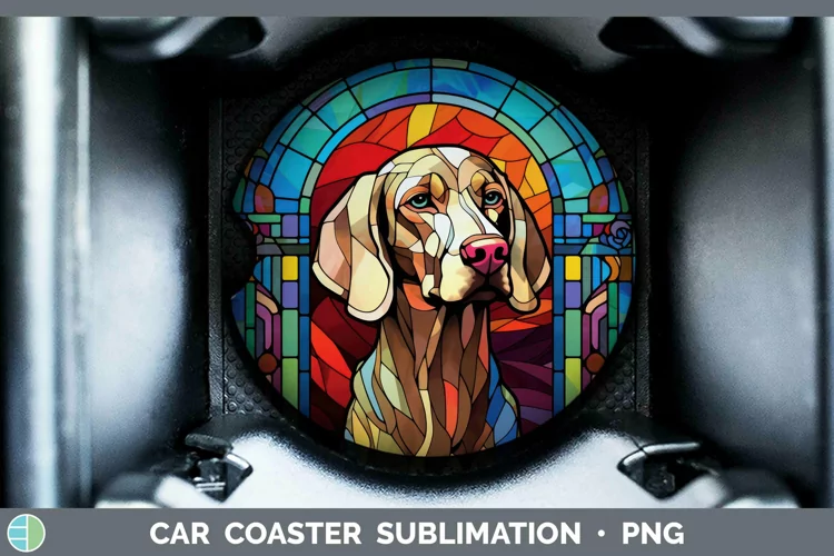 Stained Glass Dog Weimaraner Car Coaster Sublimation Coaster