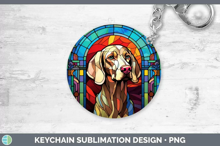 Stained Glass Dog Weimaraner Keychain Sublimation Keyring De