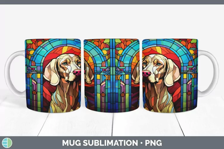 Stained Glass Dog Weimaraner Mug Wrap Sublimation Coffee Cup