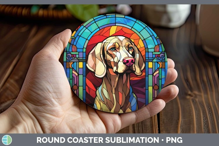 GorgeousStained Glass Dog Round Coaster design.