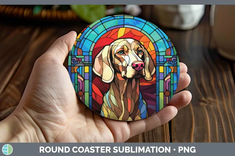 Stained Glass Dog Weimaraner Round Coaster Sublimation Coast