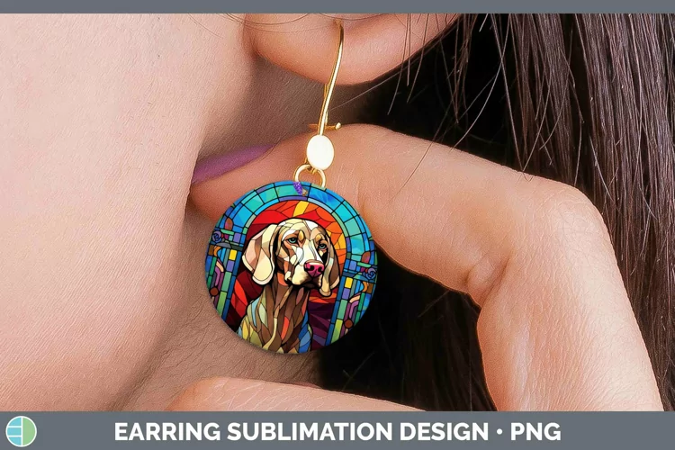 Stained Glass Dog Weimaraner Round Earrings Sublimation Earr