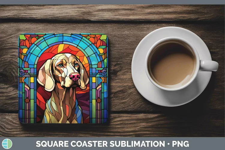 Stained Glass Dog Weimaraner Square Coaster Sublimation Coas