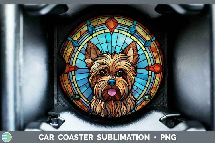 Stained Glass Dog Yorkshire Terrier Car Coaster Sublimation