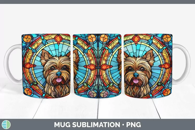 Stained Glass Dog Yorkshire Terrier Mug Wrap Sublimation Cof