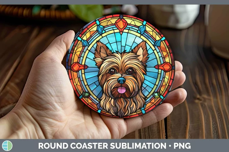 Stained Glass Dog Yorkshire Terrier Round Coaster Sublimatio