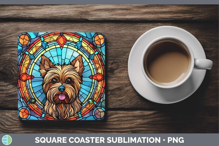 GorgeousStained Glass Dog Square Coaster design.