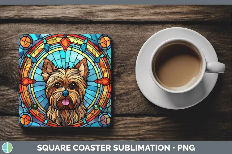 Stained Glass Dog Yorkshire Terrier Square Coaster Sublimati