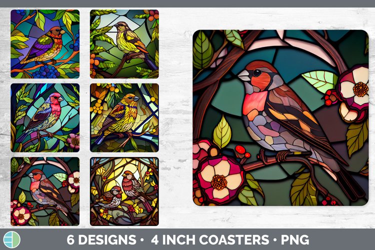 Stained Glass Finch Bird Square Coaster | Sublimation Coaste