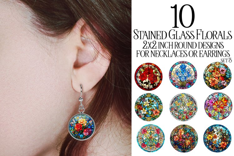 Stained Glass Floral 2 inch Sublimation Designs, Earrings example image 1