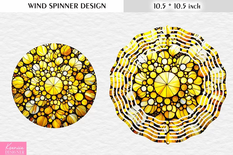 Yellow Circles Stained Glass Wind Spinner Design