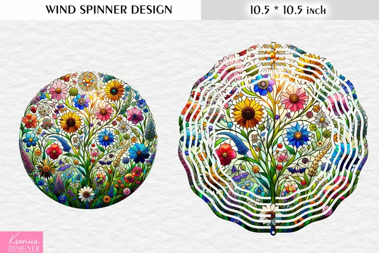 Stained Glass Wild Flower Wind Spinner Design