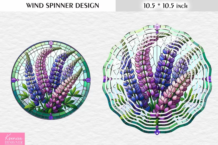 Stained Glass Lupin Flower Wind Spinner Design