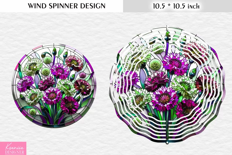 Stained Glass Cornflower Wind Spinner Design