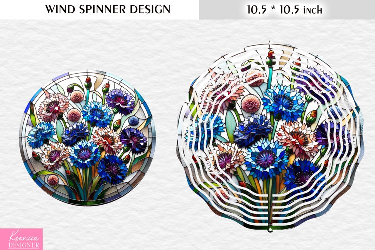 Stained Glass Cornflower Wind Spinner Design