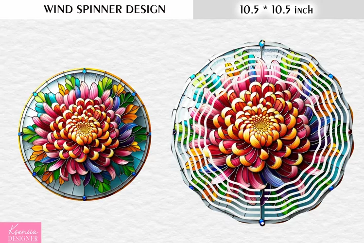 Stained Glass Peony Flower Wind Spinner Design