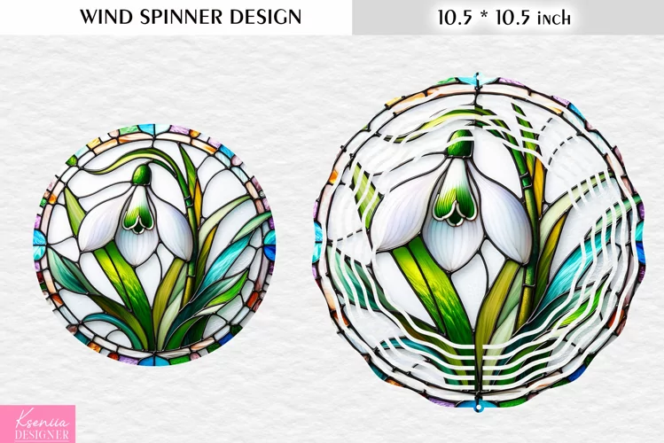 Stained Glass Wite Spring Flower Wind Spinner Design