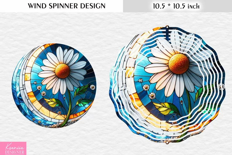 Stained Glass Camomile Flower Wind Spinner Design