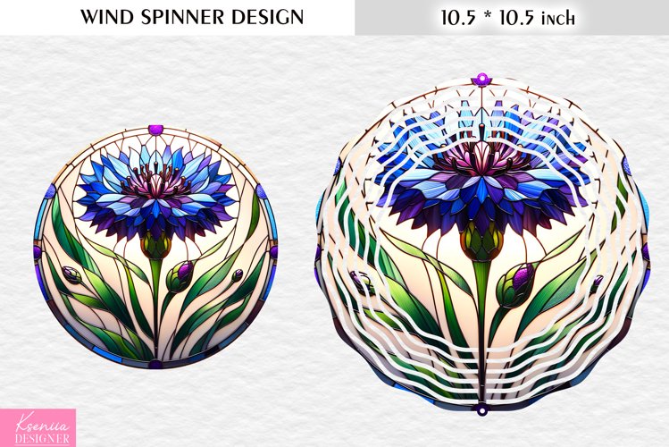 Stained Glass Cornflower Wind Spinner Design example image 1