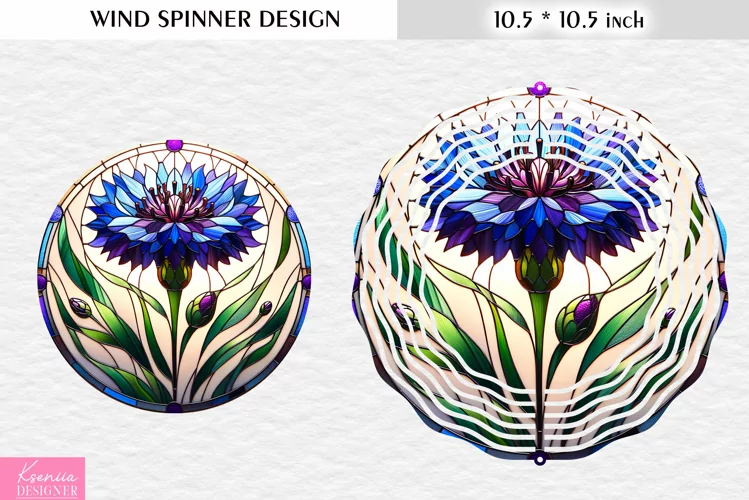 Stained Glass Cornflower Wind Spinner Design