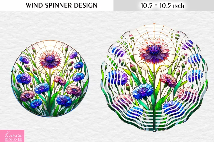 Stained Glass Cornflowers Wind Spinner Design