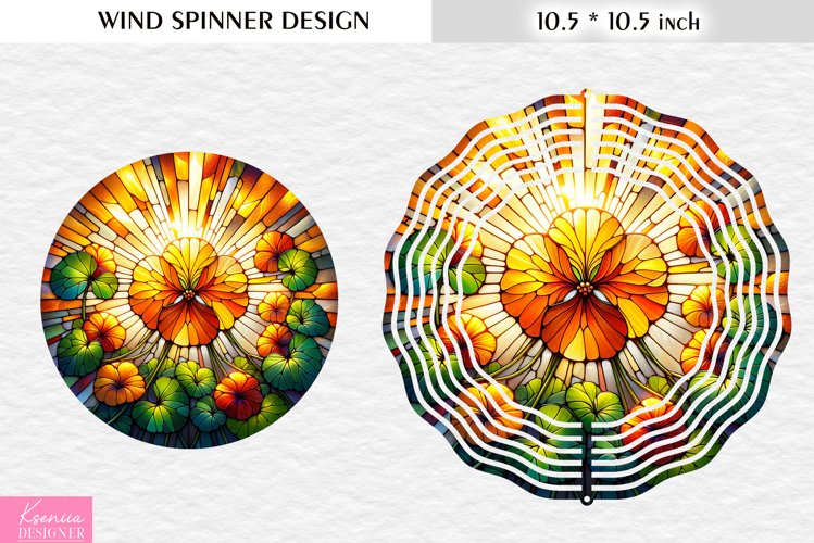 Stained Glass Nasturtium Flower Wind Spinner Design example image 1