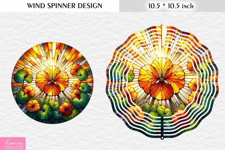 Stained Glass Nasturtium Flower Wind Spinner Design