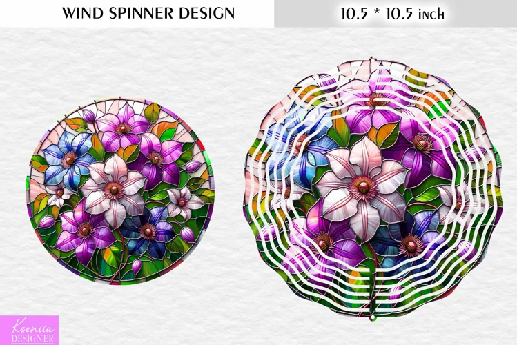 Stained Glass Clematis Wind Spinner Design