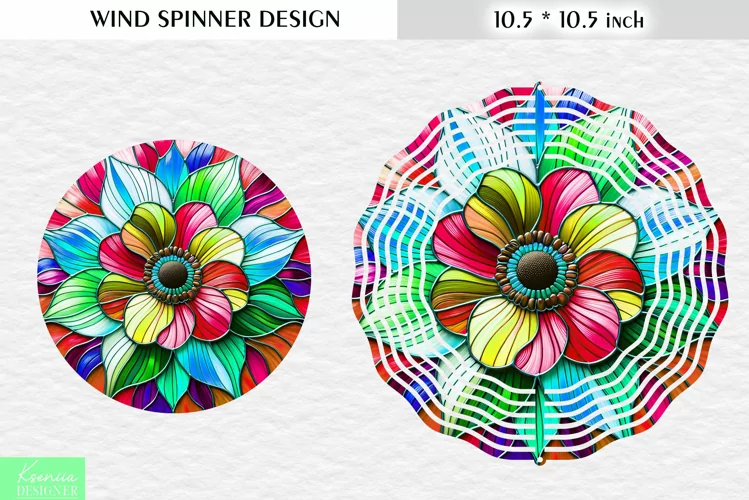 Stained Glass Big Flower Wind Spinner Design