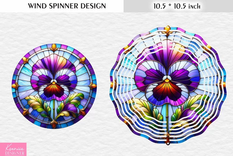 Stained Glass Pansy Flower Wind Spinner Design