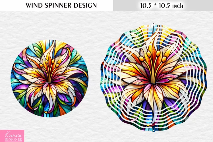 Stained Glass Lilly Wind Spinner Design