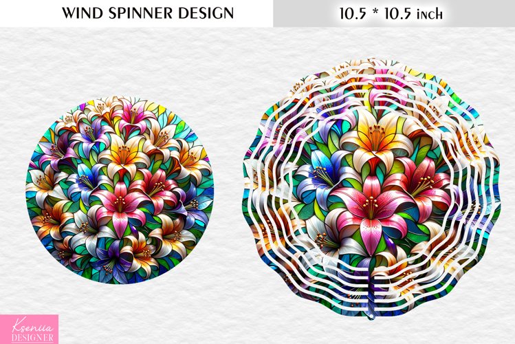 Stained Glass Colorful Lillies Wind Spinner Design example image 1