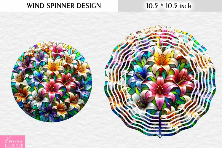 Stained Glass Colorful Lillies Wind Spinner Design