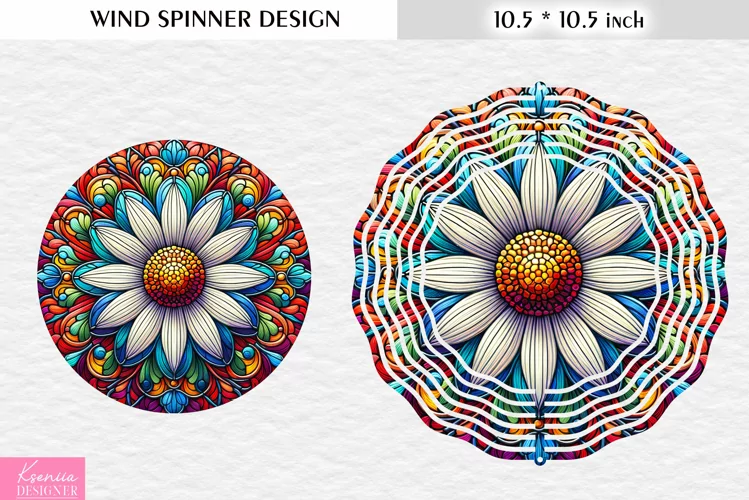 Stained Glass Daisy Wind Spinner Design