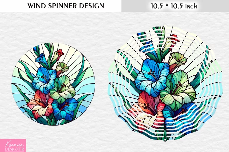 Stained Glass Gladiolus Wind Spinner Design