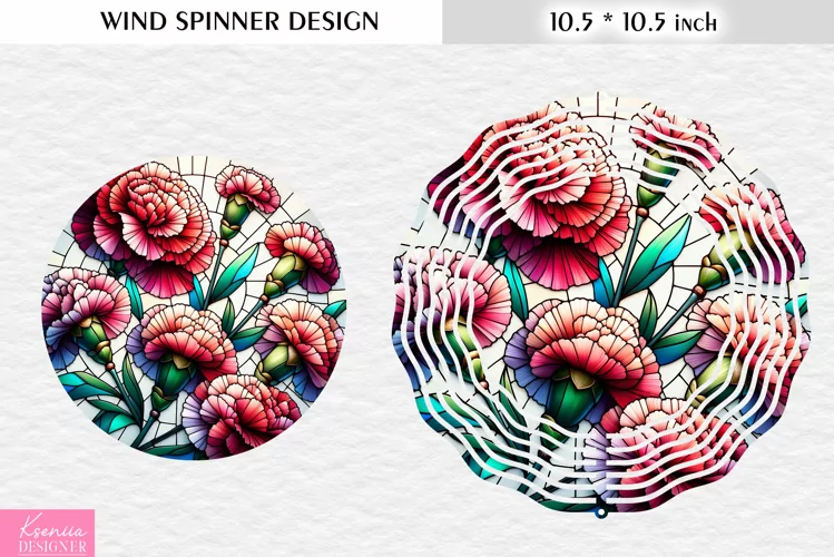 Stained Glass Carnation Wind Spinner Design