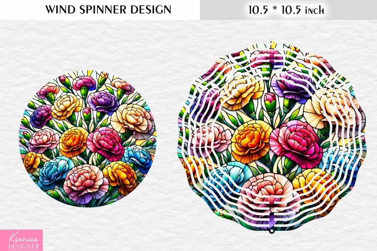 Stained Glass Colorful Carnation Wind Spinner Design
