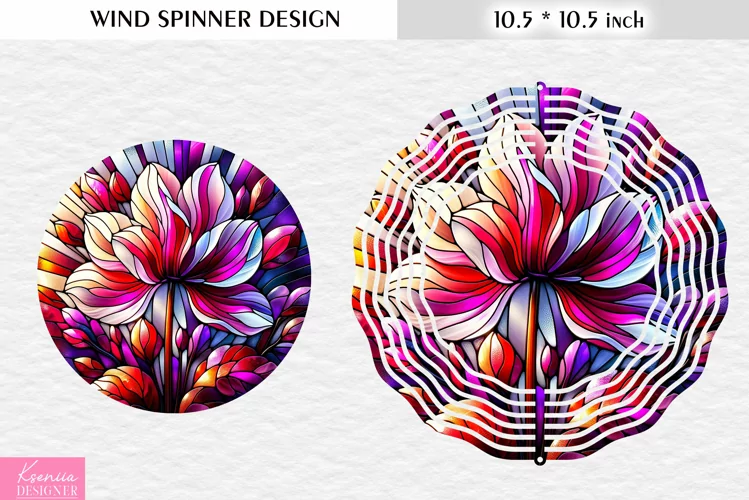 Stained Glass Pink Flower Wind Spinner Design
