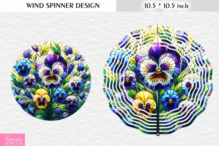 Stained Glass Pansy|Flower Wind Spinner Design