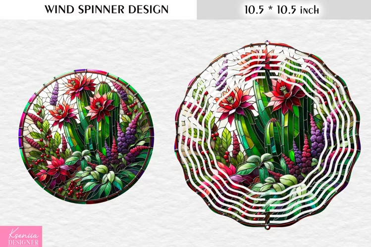Stained Glass Cacti|Flower Wind Spinner Design